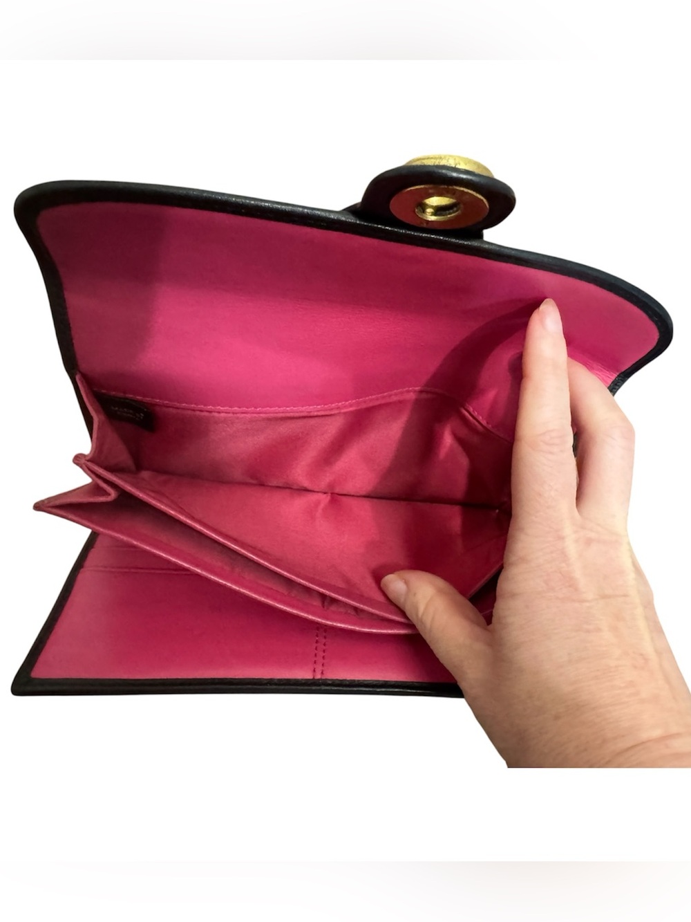 Coach Legacy Black Leather Turnlock Wallet Pink Interior Orig $198 - Picture 7 of 7